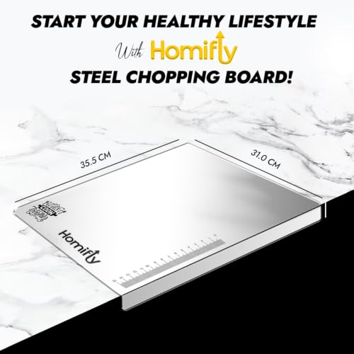 Image of HOMIFLY 304 Stainless Steel Chopping Board for Kitchen /Countertop Non-Slip Cutting Board /Food-Grade & Double-Sided Kitchen Chopper for Vegetable, Fruit, Bread, Meat & Kneading Dough (Small)