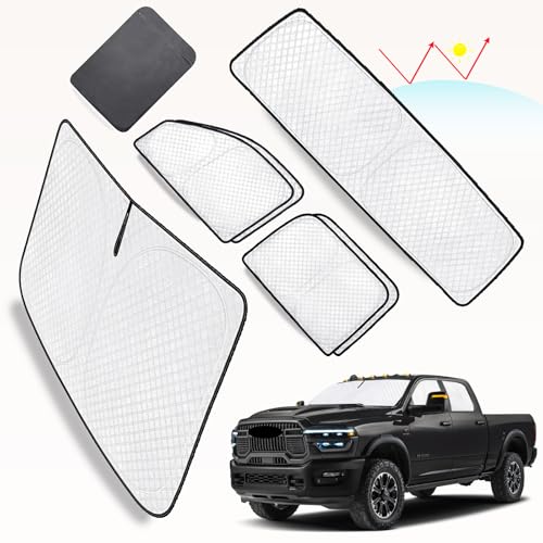 Image of KMF Windshield Sun Shade Replacement for Dodge Ram 1500 Accessories 2019-2024, Side Window Sun Shade Cover Sun Visor Shield Cover,Rear Window Sunshades for Camping /Baby UV Block and Privacy Protect