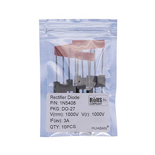HUABAN 10 pièces 1N5408 Diode de redressement 3A 1000V DO-201AD (DO-27) Axial 5408 3 Amp 1000 Volt Cover