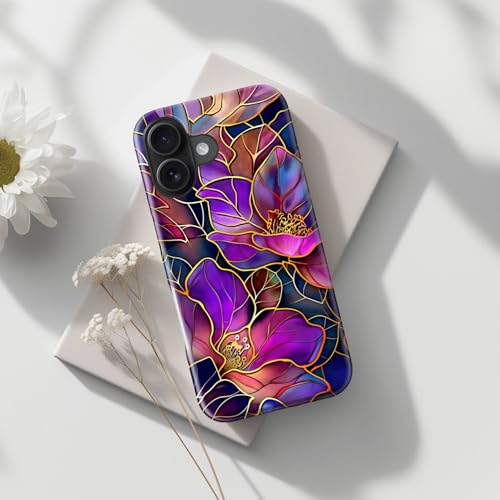 Image of Goodon for iPhone 16 Plus Case Cute - Wireless Charging Compatible - Dual-Layer Hard Shell + Silicone Cover - Protective Phone Case with Trendy Designs for Women - Blooming Purple Flowers