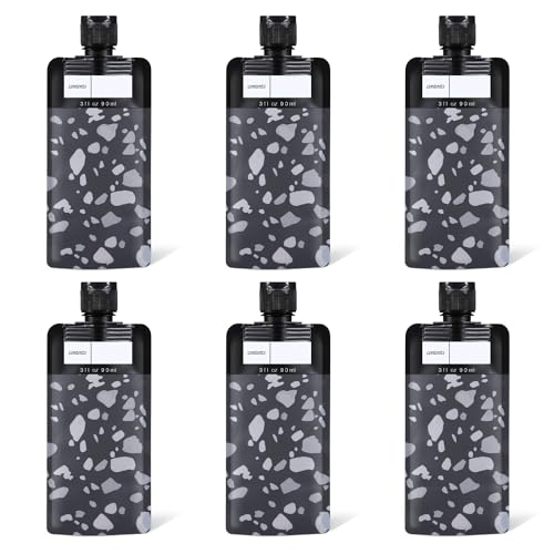 ASEVAT 3 oz 6pack Leak Proof Empty Squeeze Pouches Refillable Travel Size Containers Liquid Pouch Cosmetic Container TSA Approved Bag