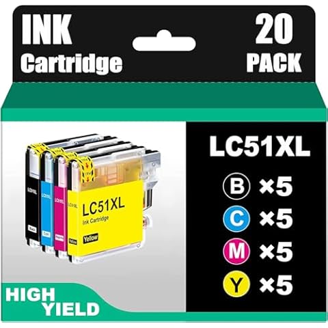 Jalada Compatible Ink Cartridge Replacement for Brother LC51 LC-51 LC51BK LC51C LC51M LC51Y Compatible with MFC-240C MFC-440CN MFC-465CN MFC-665CW Printer (5 Black, 5 Cyan, 5 Magenta, 5 Yellow)20 Pack Cover