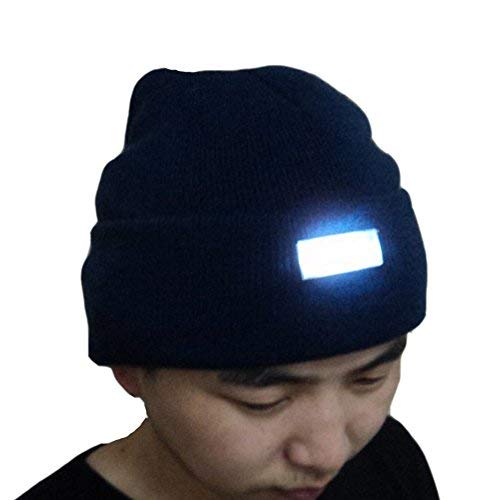 Mens Winter 5 Led Lights Lighted Night Fishing Knitt Beanie Hat Cap Roll-Up Brim Fluorescence Green #TOP1