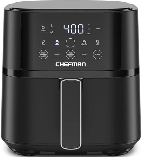 Chefman Air Fryer – 4 QT Compact Airfryer for Quick & Easy Meals in Minutes, Features Hi-Fry Technology for Extra Crisp, Touchscreen Controls with 4 Presets, Nonstick & Dishwasher Safe Basket - Black 1
