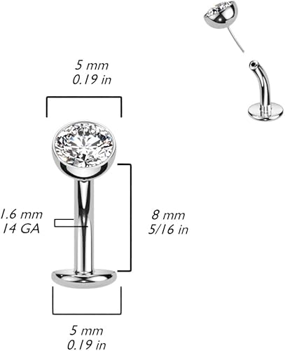 Miniatura 6 de Pierced Owl 14GA F136 Implante Grado Titanio Sin Rosca Base Convexa CZ Cristal Flotante Piercing de ombligo