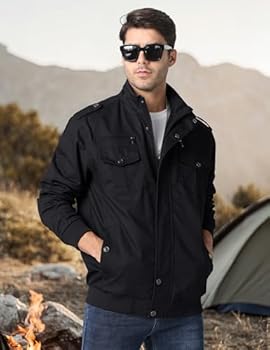 CRYSULLY Men's Spring Fall Casual Windbreaker Cargo Stand