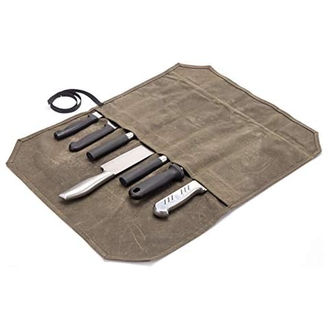 chengsan Heavy Duty 12OZ Waxed Canvas Chef Bag Knife Storage Roll Bag Portable 7 Slot Chef Bag Large Capacity Easy Carry With Wrapping Strap Superior Gift for Cooking Chef, Gifts for Men (Khaki) Cover