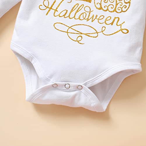 Toddler Kids Girls Infant Halloween Letters Romper Jumpsuit Mesh Tulle Skirt Hairband 3Pcs Set (`-White, 12-18 Months) #TOP7