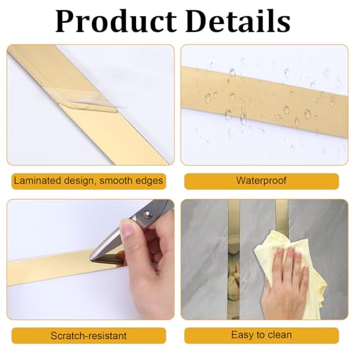 Edelstahl Zierleisten Selbstklebend, Gold Zierleisten Wand, Wandleisten Selbstklebend fur Kantenschutz Wand, Zierleisten Wand für Decke Möbel Spiegel – Selbstklebend & Wasserdicht (5mx1cm）
