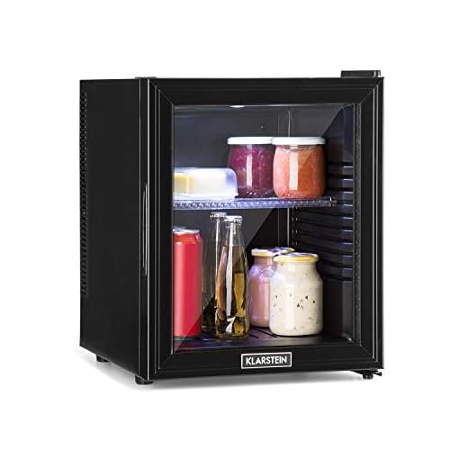 Klarstein Kühlschrank, Mini Kühlschrank mit Glastüre, Mini-Kühlschrank für Getränke, Snacks & Kosmetik, Kühlschrank Klein & Leise, Verstellbare Ablagen, Kleiner Skincare Kühlschrank 12-18°C, 32L