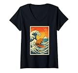 Photo Gallery donna surfing capybara, anime giapponese vintage retrò kawaii maglietta con collo a v Photo Gallery donna surfing capybara, anime giapponese vintage retrò kawaii maglietta con collo a v