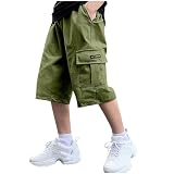 Boys Cargo Shorts Knee Length Wide Leg Bermuda Shorts Summer Casual Solid Elastic Waist Long Short Pants with Pockets, Clothing Athletic Straight Leg Long, Petite Pants Below Knee Cute Plus Size