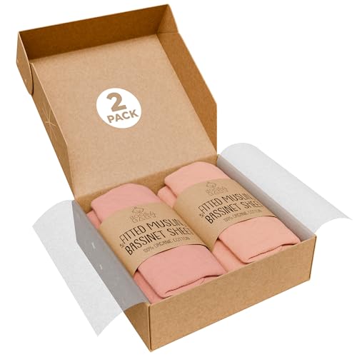 Image of Bassinet Fitted Sheets - Compatible with SNOO Happiest Baby Oval Bassinet | 100% Organic Muslin Cotton - Light Pink + Dark Pink | 30x16 (2 Pack)