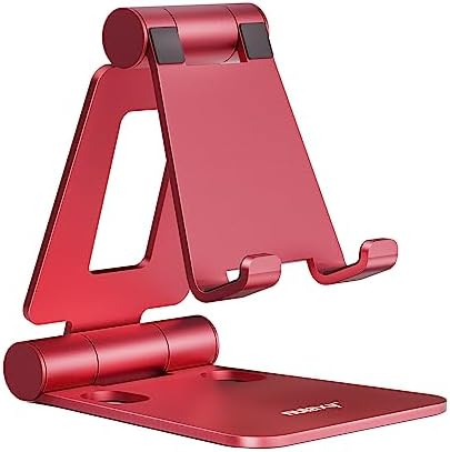 Nulaxy Mobile Phone Stand for Desk, Fully Foldable Adjustable Phone Holder Dock Compatible with iPhone 16 15 14 13 12 11 Pro Max Xs Xr X 8, HUAWEI, Galaxy, All Phones - Red