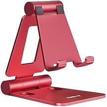 Nulaxy Dual Folding Cell Phone Stand, Fully Adjustable Foldable Desktop Phone Holder Cradle Dock Compatible with iPhone 17 16 15 14 13 12 11 Pro Max Xs Xr X 8, Nintendo Switch, All Phones - Red