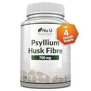 Psyllium Husk Fibre Supplement – 1400mg per serving – 240 Vegan Capsules – Natural Soluble Prebiotic Fiber from Plantago Ovata Seeds – Made in The UK – Nu U Nutrition