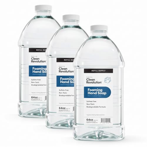 Clean Revolution Foaming Hand Soap Refill Supply Container, Ready to Use Formula, Fragrance Free, 64 Fl Oz (Pack of 3)