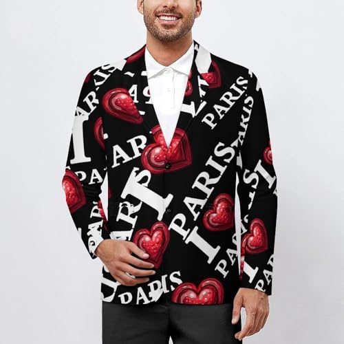 I Love Paris Men's Suits Dress Business Formal Suit Print Jackets Coat for Wedding Party2