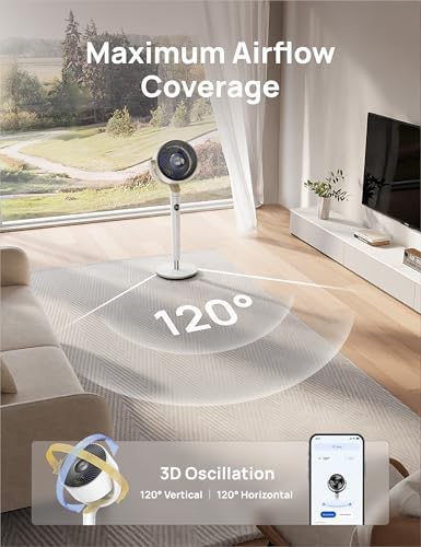 DREO Smart Fan for Bedroom, 120° +120° Omni-Directional Oscillating Fans, 100ft Quiet Pedestal Fan with RGB Light, 9 Speeds, 6 Modes, 20dB, 8H Timer, Wi-Fi/Voice/Alexa, 35-40" Floor Fans with Remote — view 6