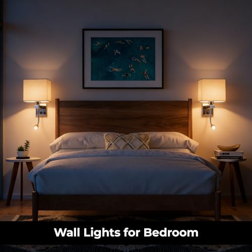 Image of Sconces Wall Lighting Hardwired Modern Wall Lights for Bedroom with USB Port and Reading Lamp, Bedside Wall Lamps for Hotel, Living Room, Office (Silver)