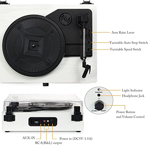 Tourne-disque vinyle sans fil avec haut-parleurs intégrés et lecteur phonographe vintage entraîné par courroie USB, 3 vitesses pour divertissement et décoration de la maison (blanc) - Les Beatles, Paul McCartney, John Lennon, RIngo Starr, George Harrison Tourne-disque vinyle sans fil avec haut-parleurs intégrés et lecteur phonographe vintage entraîné par courroie USB, 3 vitesses pour divertissement et décoration de la maison (blanc) – Image 7