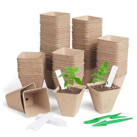 KOAMLY Square Peat Nursery Pots 150 Pcs 3in Biodegradable and Label, Used for Outdoor Gardens in Plant Nurseries