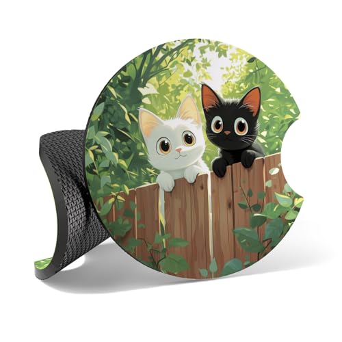 Car Cup Coasters,2 Pack Car Coaster,2.75inch Anti Slip and Absorbent Cars Coasters for Cup Holders,Neoprene Car Accessories for Women,Cute Decor for Women(Two Cats)