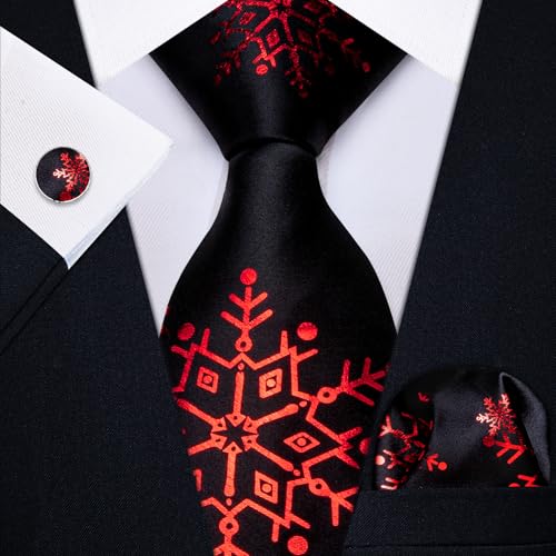 Image of YourTies Christmas Ties for Men Silk Red Xmas Snowflake Necktie Pocket Square CufflinksParty Holiday Festival New Year