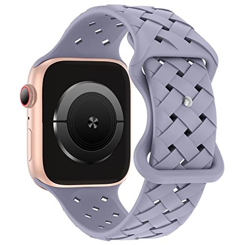Image of Silicone Braided Weave Bands Compatible with Apple Watch 38mm 40mm 41mm 42mm 44mm 46mm 45mm 49mm, Replacement Sport Breathable Strap for iWatch Series 11 /10 /9 /8 /7 /6 /5 /4 /3 /2 /1 Ultra SE, Lavender Gray