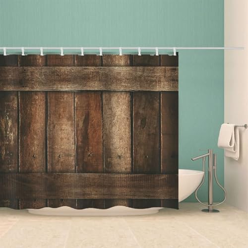 Rideau de douche en textile marron avec anneaux tissu polyester