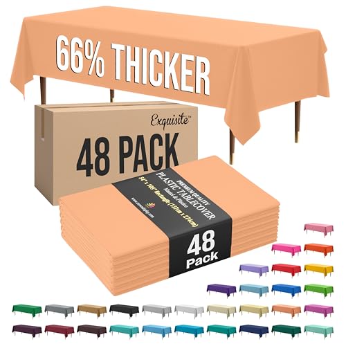 Image of Exquisite Peach Rectangle Tablecloth 54 inchx108 inch - 48 Pack | Plastic Tablecloth, Disposable Table Covers Rectangle for Parties, Weddings, Holidays & Party Supplies