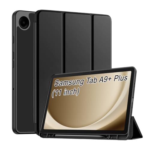 Image of CEDO Smart Case for Samsung Tab A9+ Plus (11 in) Tri-Fold Flip Folio Cover | Pencil Holder | Auto Wake-Up /Sleep Mode | Multi View Angles Stand TPU Backcover (Black)