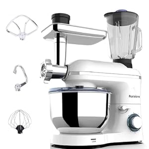 Kitchen Stand Mixer, Multifunctional 3 in 1 Food Mixer Tilt-Head 850W Dough Machine with 6-1/2 Qt Stainless Steel Bowl, Hook, Whisk, Beater, Meat Blender and Juicer, White