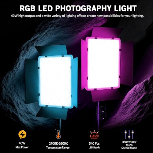 Image of NiceVeedi 2-Pack RGB Photography Lighting with 20 Effects, 40W /360 Full Color /2700-6500K Studio Lights with Remote & Display, Video Light for Video Recording /Photography /Streaming /YouTube /TikTok