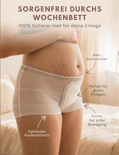 Mrs. Mum Wochenbett Unterwäsche I 8 STK. I DERMATEST: SEHR GUT I Made in EU I Öko-Tex I Wöchnerinnen Slips zur Fixierung von Wochenbett Binden nach Geburt I Netzhosen Wochenbett