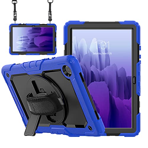 ausleben Case for Samsung Galaxy Tab A7 (SM-T500/T505/T507) 10.4 Inch 2020 Case with Rotating Kickstand Hand/Shoulder Strap.Rugged Durable Protective Tablet Cover-Black+Blue