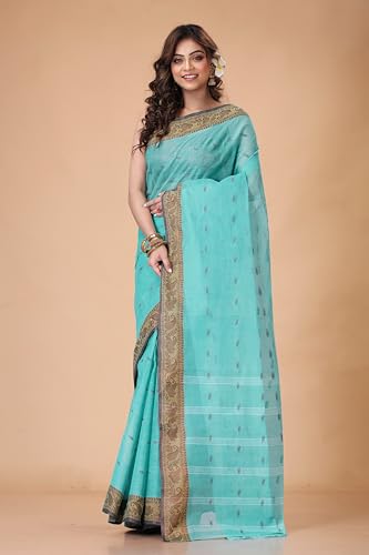 Image of Women's Traditional Bengal Tant Pure Cotton Design Border & Butta Tant Saree Without Blouse Piece