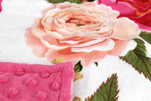 Image of Top Tots Baby Blanket - Hot Pink on White Roses