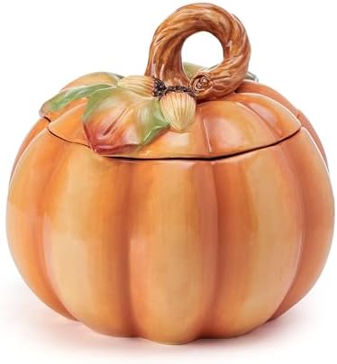 Fitz And Floyd Harvest Halloween Tall Flower Pumpkin Ceramic Figurine, 7 Inch