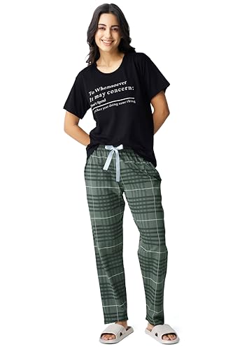 Image of Night Suit for Womens Checks Printed Cotton Night Dress of Top and Pajama Set 9410