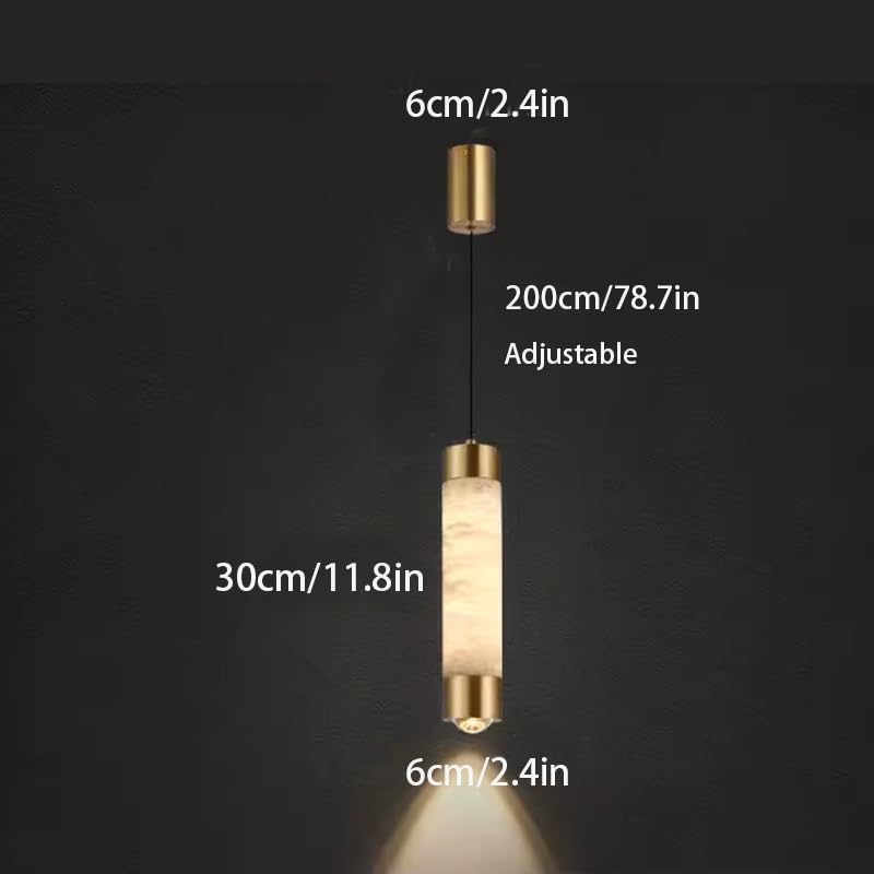 Lámpara colgante de mármol cilíndrica con cable ajustable LED para dormitorio y comedor 6