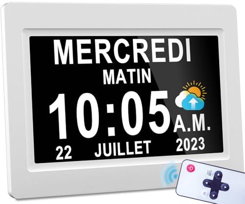 Véfaîî Amélioré Horloge Numérique, Automatique de L’Heure D’été, 19 Alarmes, Réveil Murale Silencieux avec 20 Rappels Personnalisés pour Les Adultes et Les Enfants et la maladie
