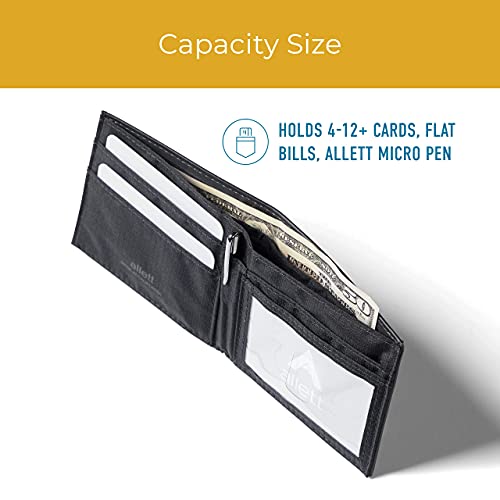 Image of Allett ID Wallet, Onyx Black | Leather, RFID Blocking | Slim Minimalist Bifold Wallet, Water Resistant, Durable, Thin, Front Pocket | Holds 4-12+ Cards, Cash