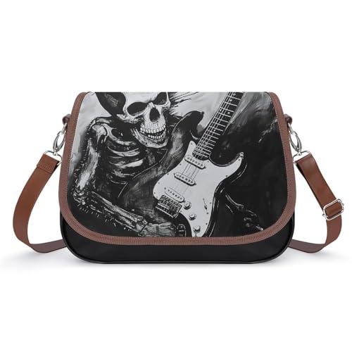 Sac à main tête de mort pour femme en cuir avec bandoulière réglable et design guitare