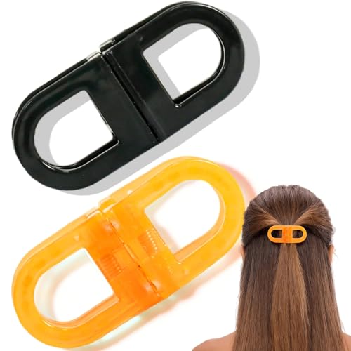Image of 2 Pcs Hair Clutchers for Women, Magnetic Hair Clip, 2-in-1 Section Clips for Hair Styling, Daily Use and Professional Salon Clutcher Hair Accessories, Black Brown Print Hair Claw Clips (Black and Orange)