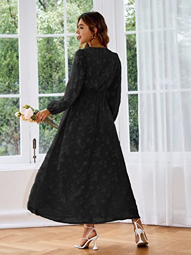 Image of Simplee Apparel Women's Boho Floral V Neck Formal Maxi Ruffle Dress Long Flowy Bridesmaid Wedding Party Evening Dress