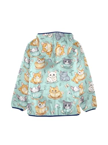 Teacup Pet Cute Cat Girls Fleece Jacket Girls Fall Jacket Boys Coats Zip Up Hoodie Children Sherpa Warm Outerwear 2-10T2