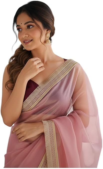 Global women tissue silk saree | lightweight Party Wear Saree with unstitched blouse piece.