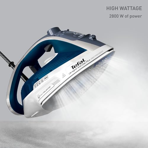 Tefal Ultraglide+, Powerful Steam Iron, 230 g/min Steam Boost, 50 g/min Continuous steam, 2800W, Non-Stick Durilium Soleplate, Auto Off, Anti-drip, Anti-Scale, Blue & Silver, FV5879G2