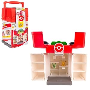 Jazwares Pokémon Play ‘N’ Display Case – Multi-Level Storage Unit with Rooftop Arena and Space for 35+ 2-Inch Battle Figures